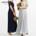 Pleated Maxi Chiffon Lace Flower Maxi Bridesmaid Dresses Lace